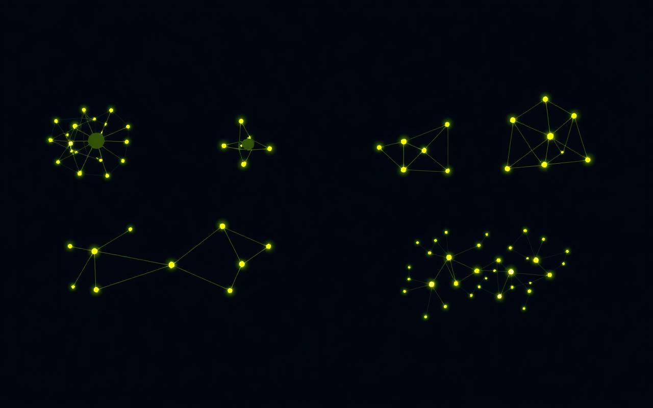 Illustration of four different network topologies side by side