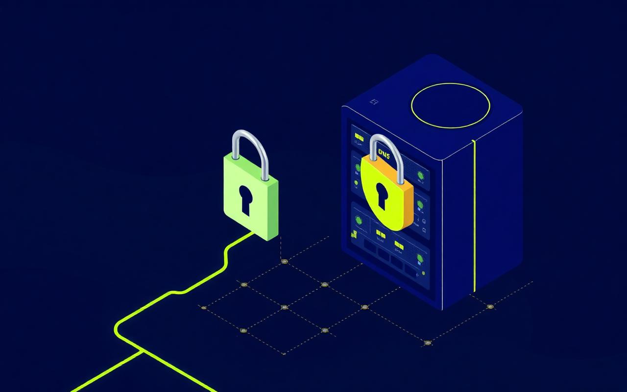 Illustration of server setup with DNS, certificate and backup steps